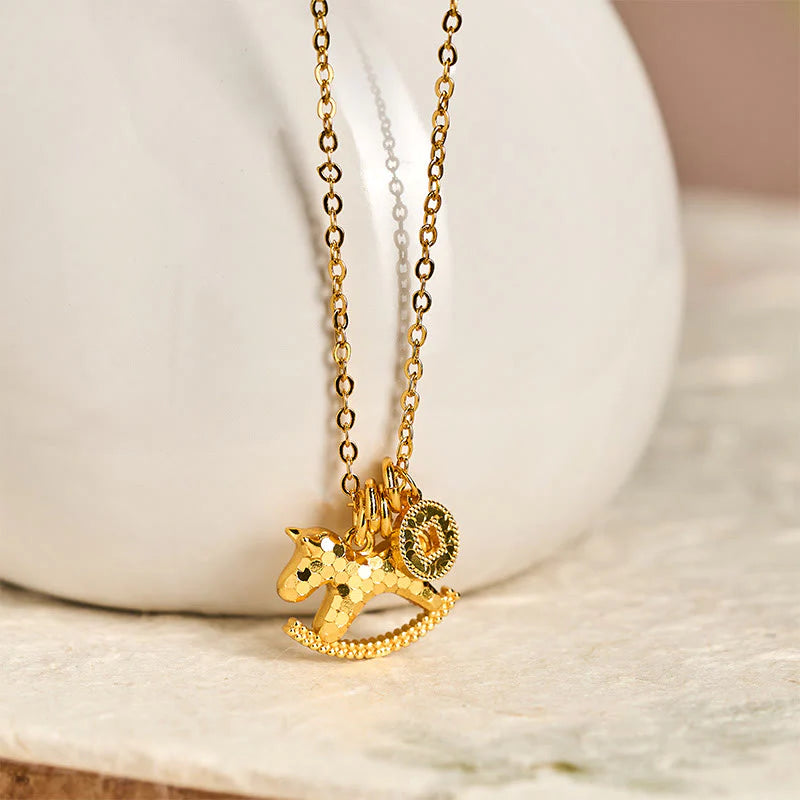 Buddha Stones Year Of The Horse 24k Gold Plated Copper Coin Necklace Pendant