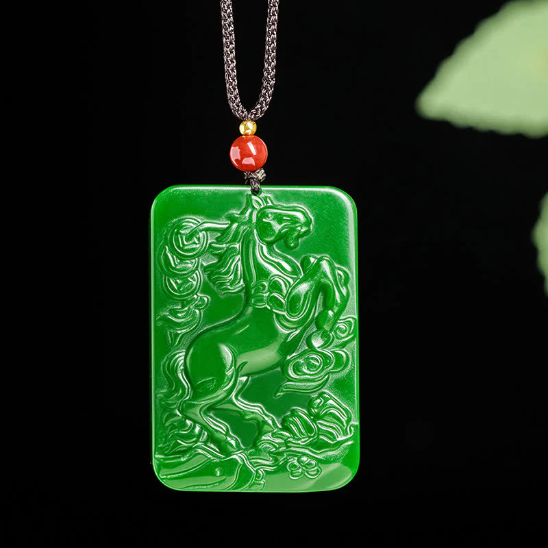 Buddha Stones Year Of The Horse Jade Abundance  Necklace Pendants