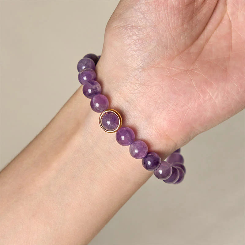 Buddha Stones Natural Amethyst Beads Balance Relieves Stress Buckle Bracelet