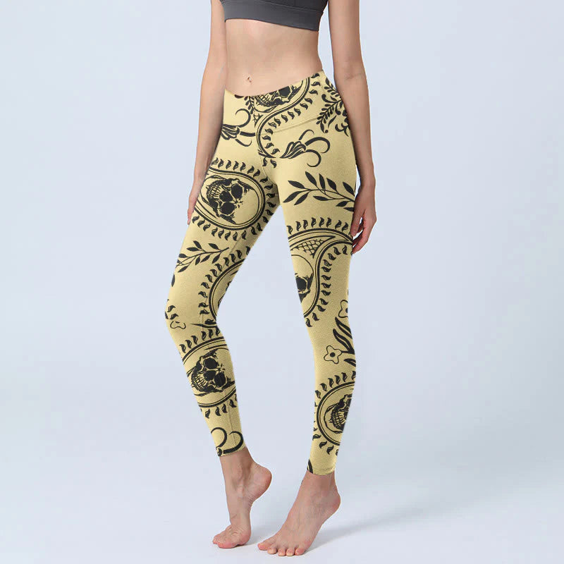 Buddha Stones Paisley Skull Design Gym Leggings Women's Yoga Pants