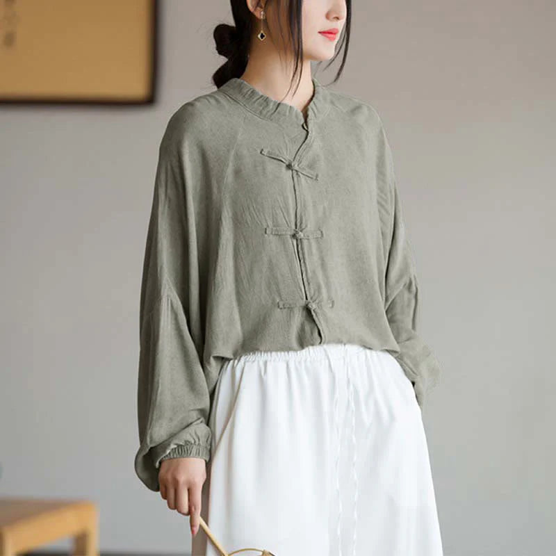 Buddha Stones Frog-Button Long Sleeve Shirt Zen Tai Chi Meditation Top Hanfu Clothing Jacket