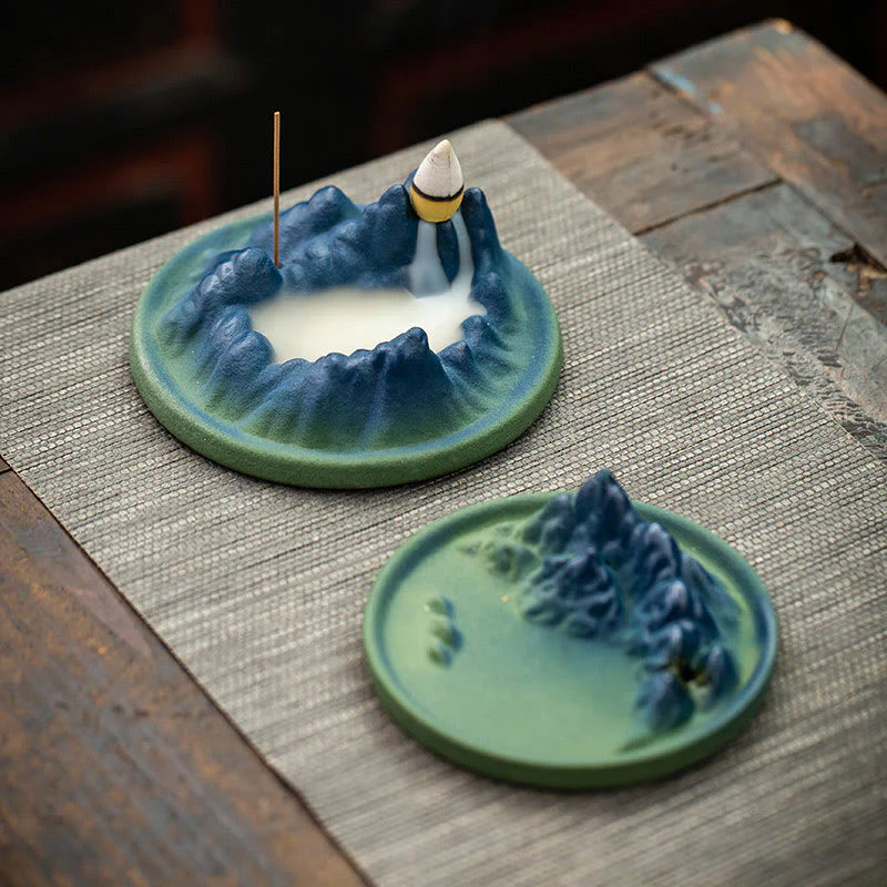 Buddha Stones Creative Mountain River Ceramic Healing Backflow Incense Burner