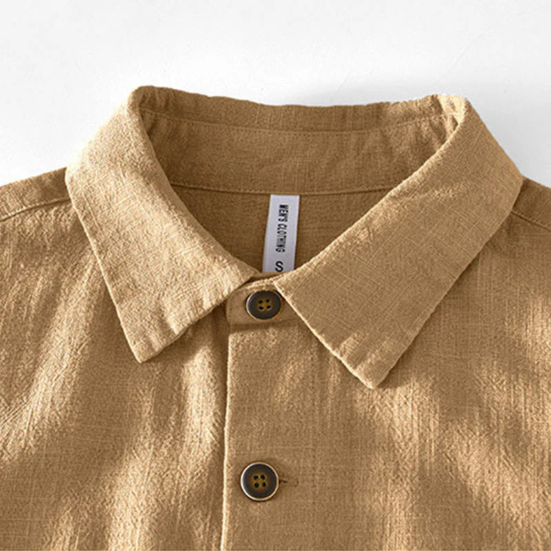 Buddha Stones Commute Plain Simple Buttons Design Men's Long Sleeve Ramie Linen Jacket With Pockets