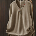 Buddha Stones Fall Colorful Buttons V-Neck Cotton Women's Long Sleeve Knitted Sweater