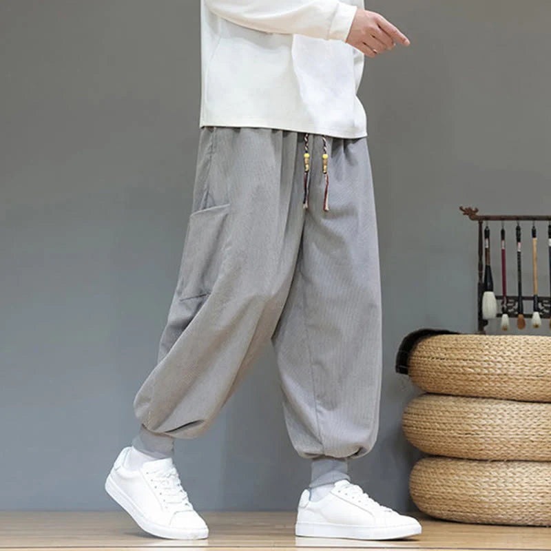 Buddha Stones Spring Solid Color Men's Ankle-Length Cotton Pants With Pockets