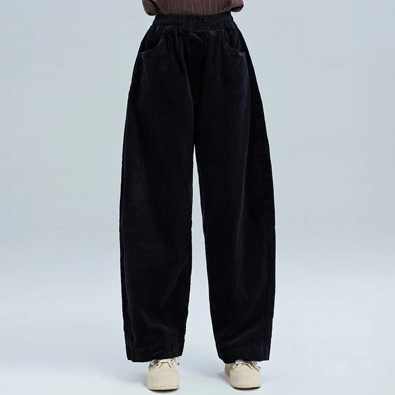 Buddha Stones Women's Fall Plain Ankle-Length Simple Design Corduroy Pants With Pockets