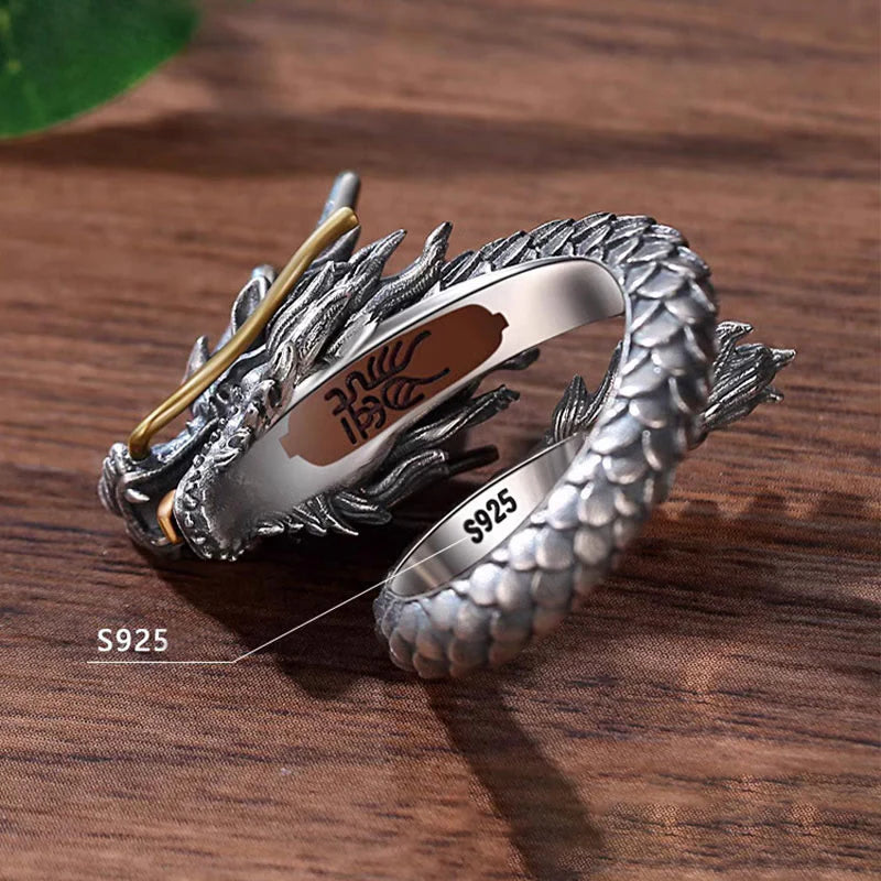 Buddha Stones 925 Sterling Silver Vintage Dragon Design Protection Strength Adjustable Ring  (Extra 30% Off | USE CODE: FS30)