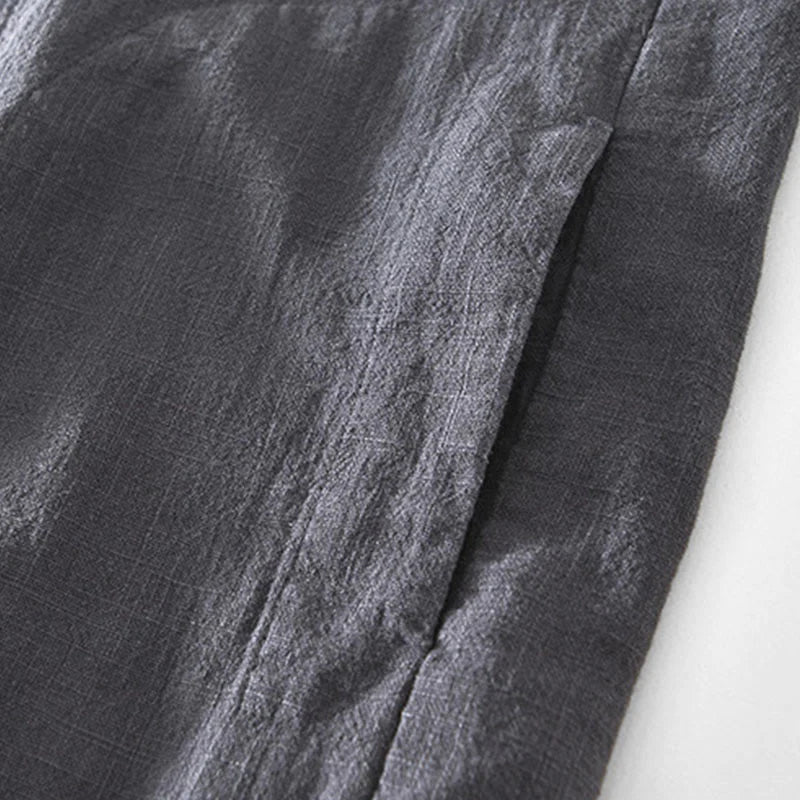 Buddha Stones Commute Plain Simple Buttons Design Men's Long Sleeve Ramie Linen Jacket With Pockets