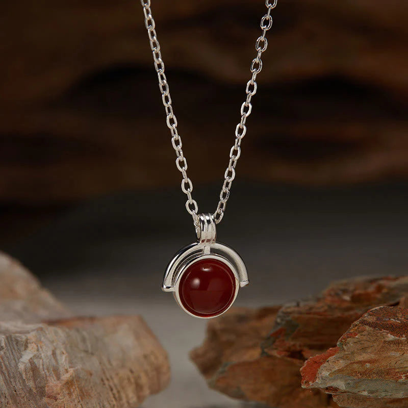 Buddha Stones Red Agate Tiger Eye Aquamarine Moonstone 925 Sterling Silver Confidence Necklace Pendant