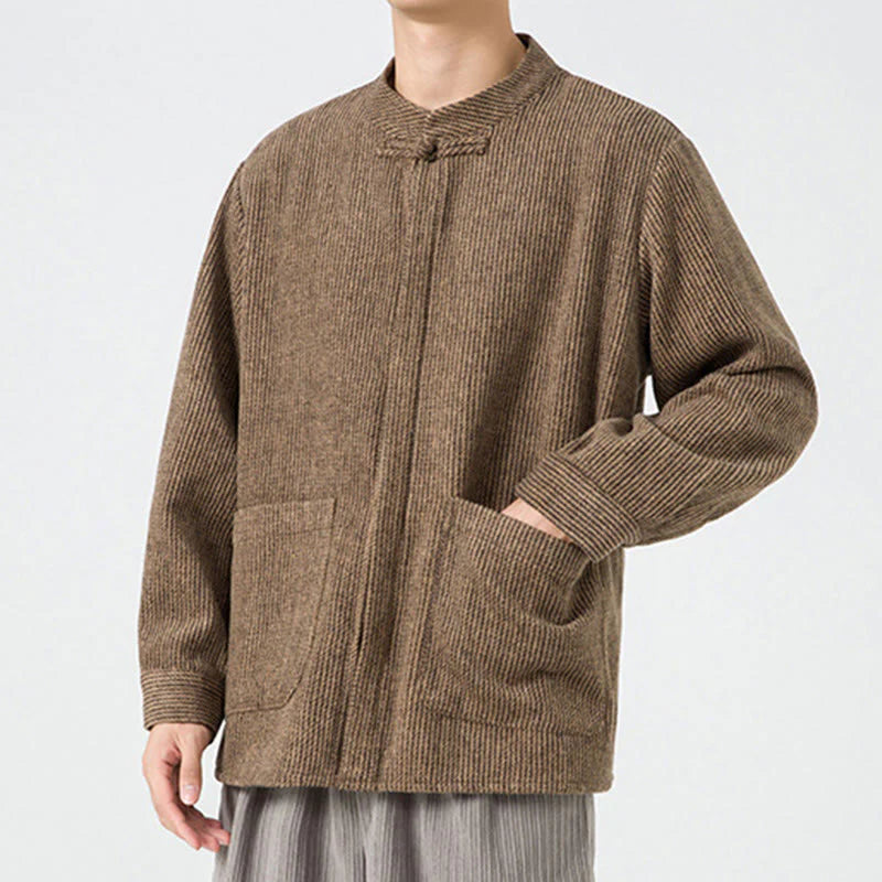 Buddha Stones Long Sleeve Frog-button Design Men's Cotton Jacket Shirt With Pockets