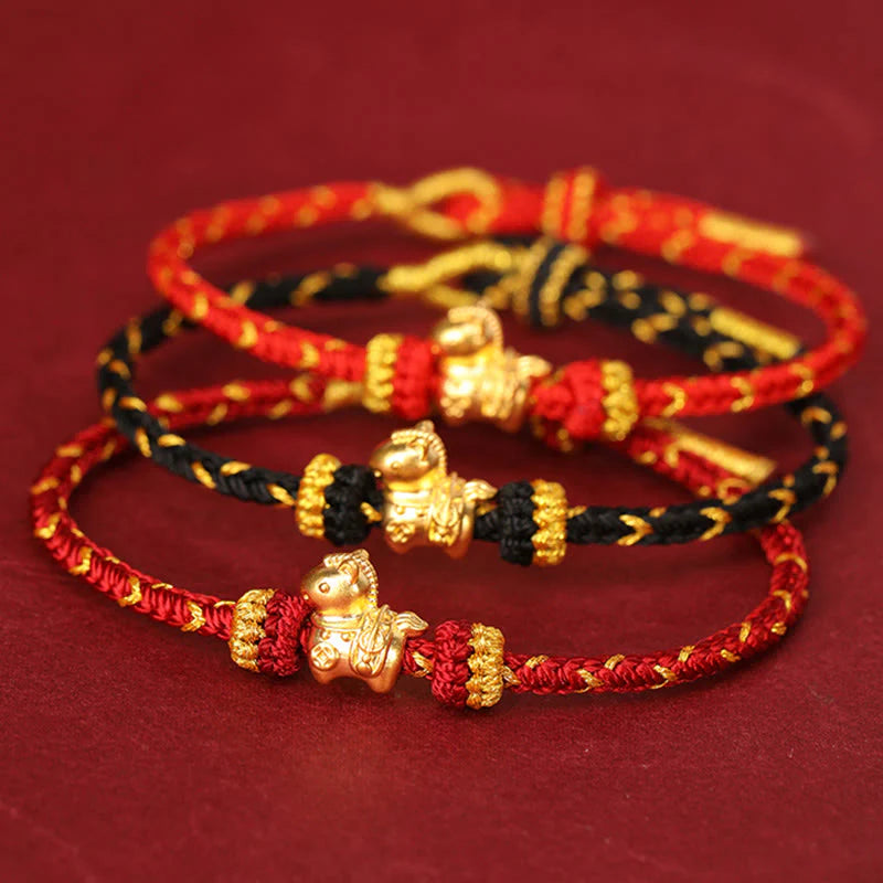 Buddha Stones 999 Gold Year Of The Horse Braided String Rope Luck Adjustable Bracelet