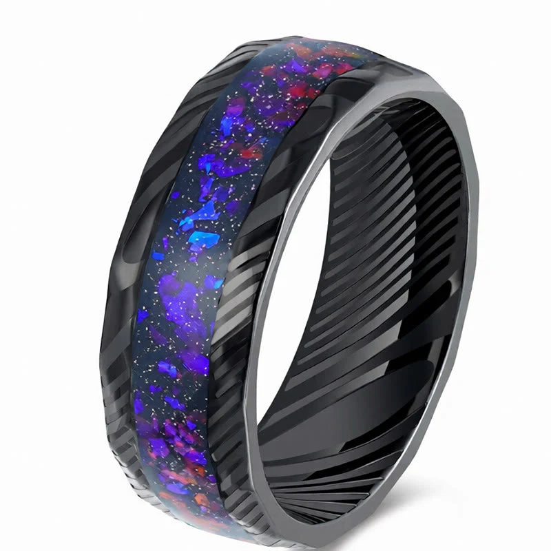 Buddha Stones Faceted Natural Inlay Titanium Steel Strength Ring
