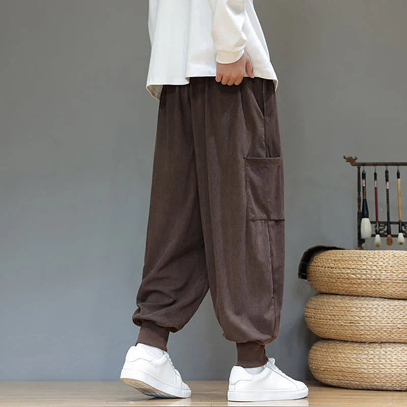 Buddha Stones Spring Solid Color Men's Ankle-Length Cotton Pants With Pockets