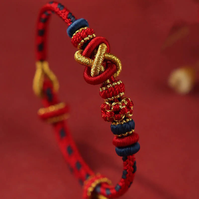 Buddha Stones Handcrafted Peach Blossom Peace Knot Colorful Rope Adjustable Bracelet