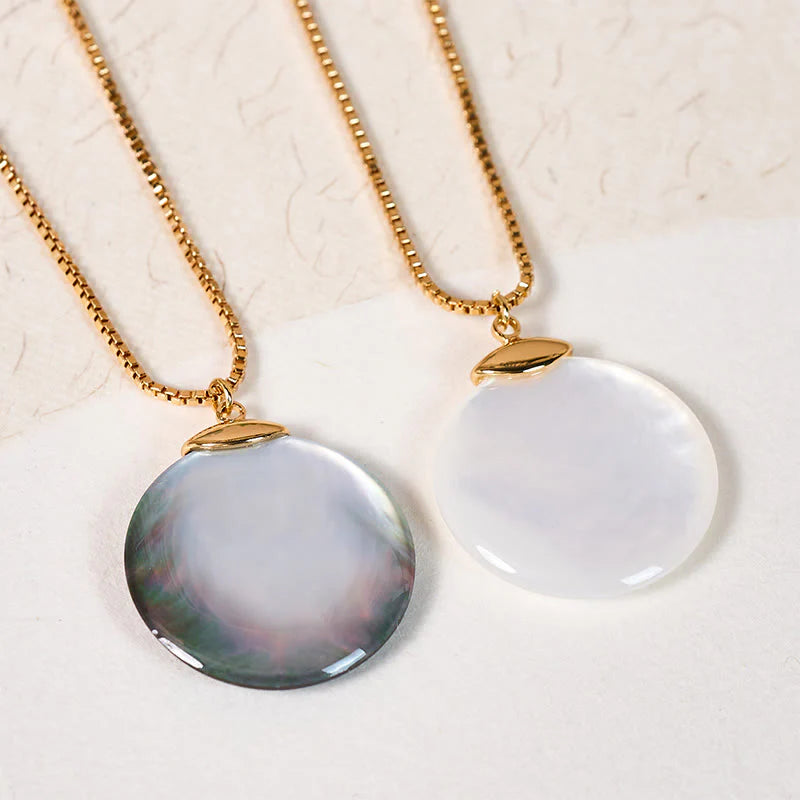 Buddha Stones Round Tridacna Stone Calm Necklace Pendant