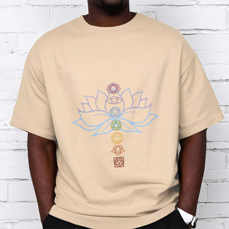 Buddha Stones Pastel Hues Lotus Flower Chakra Symbols Meditation Cotton Tee T-shirt