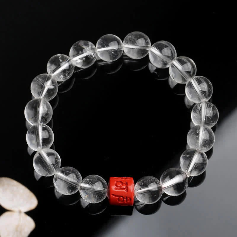 Buddha Stones Natural Clear Quartz Om Mani Padme Hum Healing Bracelet
