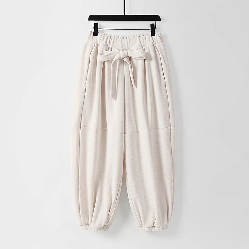 Buddha Stones Winter Solid Color Lace-up Men's Harem Cotton Corduroy Pants With Pockets