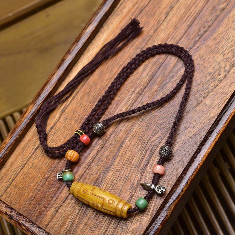 Buddha Stones Copper Nine-Eye Dzi Bead Bone Bead Luck Balance Necklace Pendants