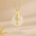 Buddha Stones Hetian Jade 925 Sterling Silver Wheat Luck Necklace Pendant