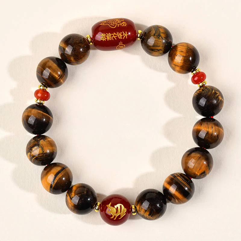 Buddha Stones 12 Chinese Zodiac Natural Tiger Eye Red Agate Protection Bracelet