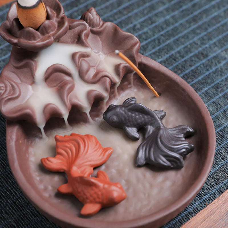 Buddha Stones Koi Fish Ox Purple Clay Ceramic Incense Stick Holder Healing Incense Burner Decoration