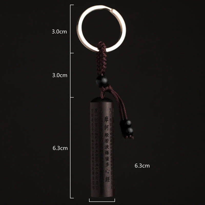 Buddha Stones Tibet Ebony Heart Sutra Peace Key Chain