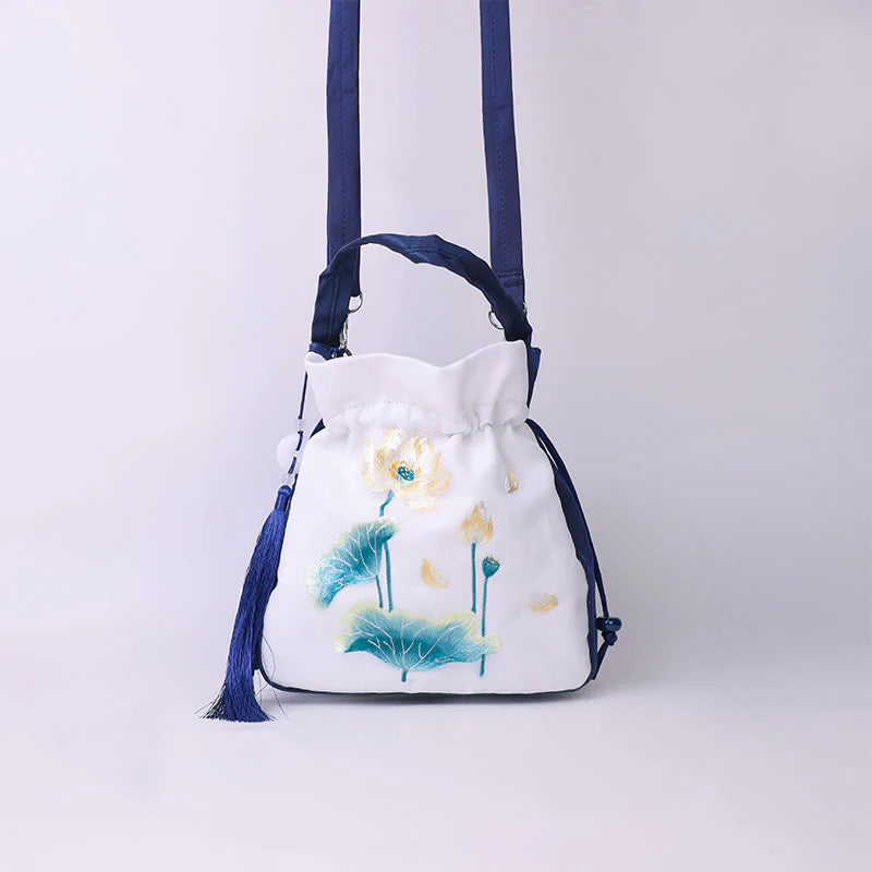Buddha Stones Suzhou Embroidery Rabbit Lotus Epiphyllum Peony Magnolia Silk Tote Crossbody Bag Shoulder Bag Handbag