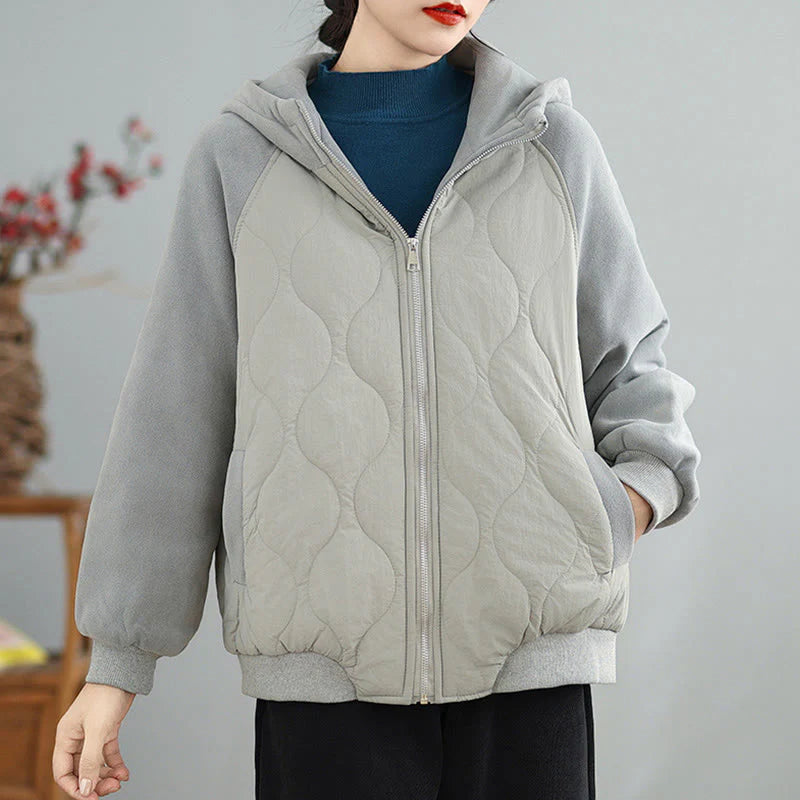 Buddha Stones Women's Long Sleeve Thickened Warm Hood Cotton Jacket With Pockets
