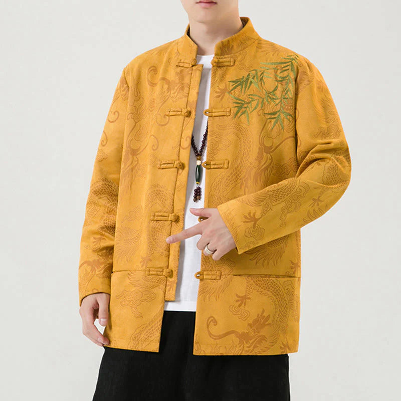 Buddha Stones Bamboo Dragon Frog-Button Desgin Long Sleeve Men's Jacket