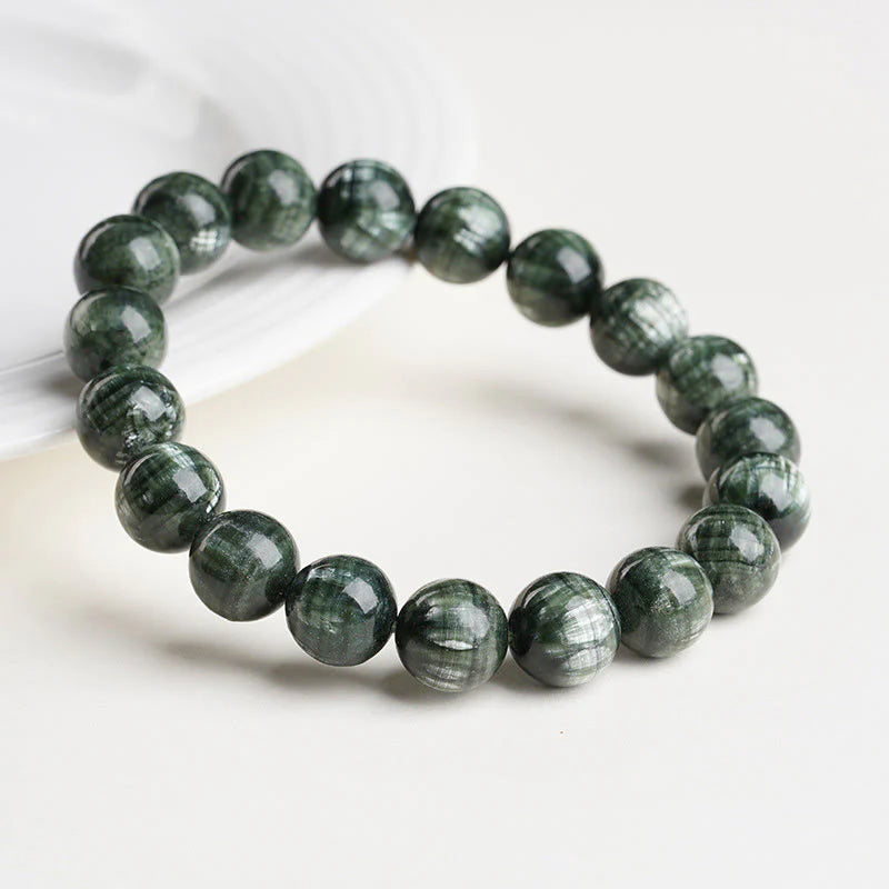 Buddha Stones Natural Seraphinite Round Emotional Balance Beaded Bracelet