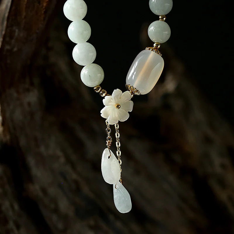 Buddha Stones Hoping for Purity and PeaceNatural White Jade Bracelet Includes Gift Message Card