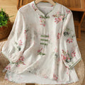 Buddha Stones Printing Floral Plain Chinese Frog-Button Women's Cotton Three Quarter Sleeve Shirt