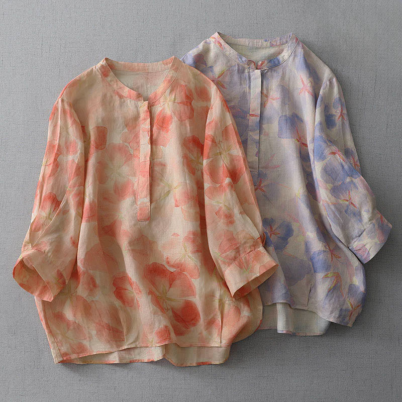 Buddha Stones Spring Floral Pattern Crew Neck Long Sleeve Women's  Polyester Shirt