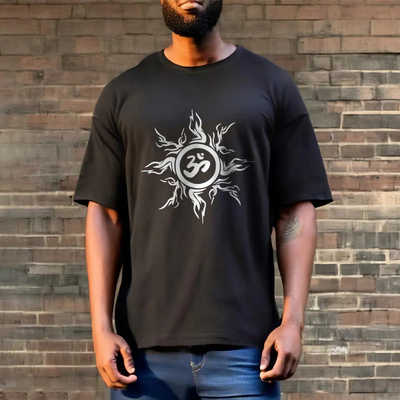 Buddha Stones Sunburst Pattern Surrounding An Om Symbol Pattern Cotton Tee T-shirt