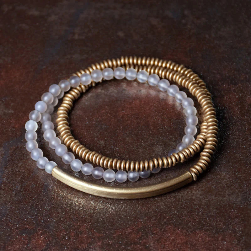 Buddha Stones Tibetan Various Agate Stone Copper Protection Triple Wrap Bracelet