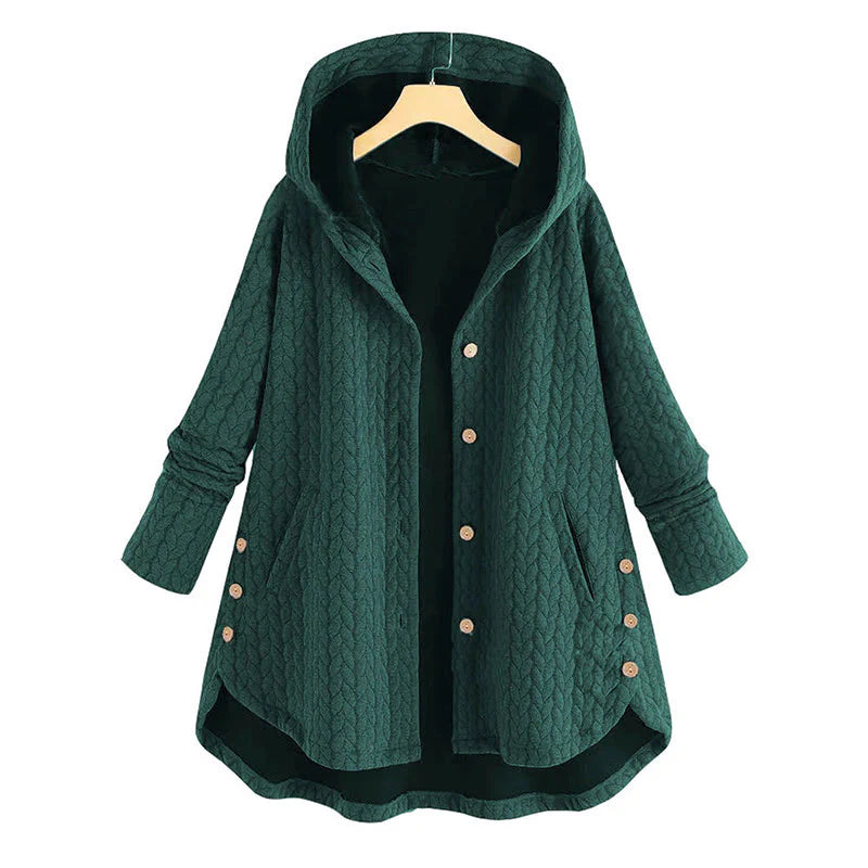 Buddha Stones Fall Wheat Ear Pattern Mid-length Design Women's Long Sleeve Hooded Coat With Pockets