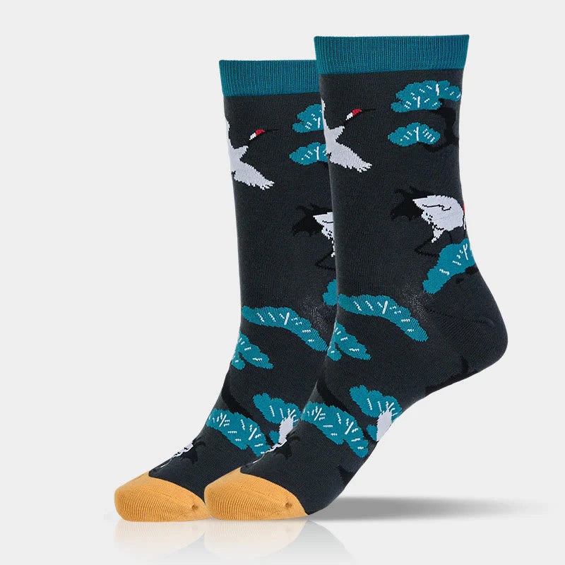 Buddha Stones Create Yourself White Crane Pine Tree Women's Socks Includes Gift Message Card