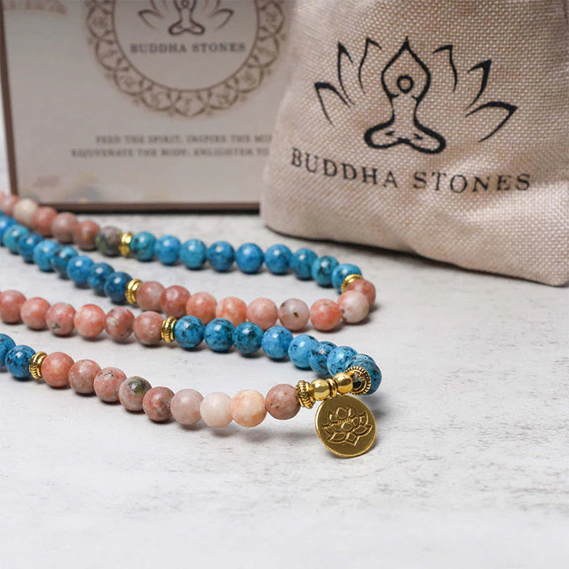 Buddha Stones 108 Mala Beads Apatite Red Stone Lotus Meditation Prayer Bead Bracelet (Extra 35% Off | USE CODE: FS35)