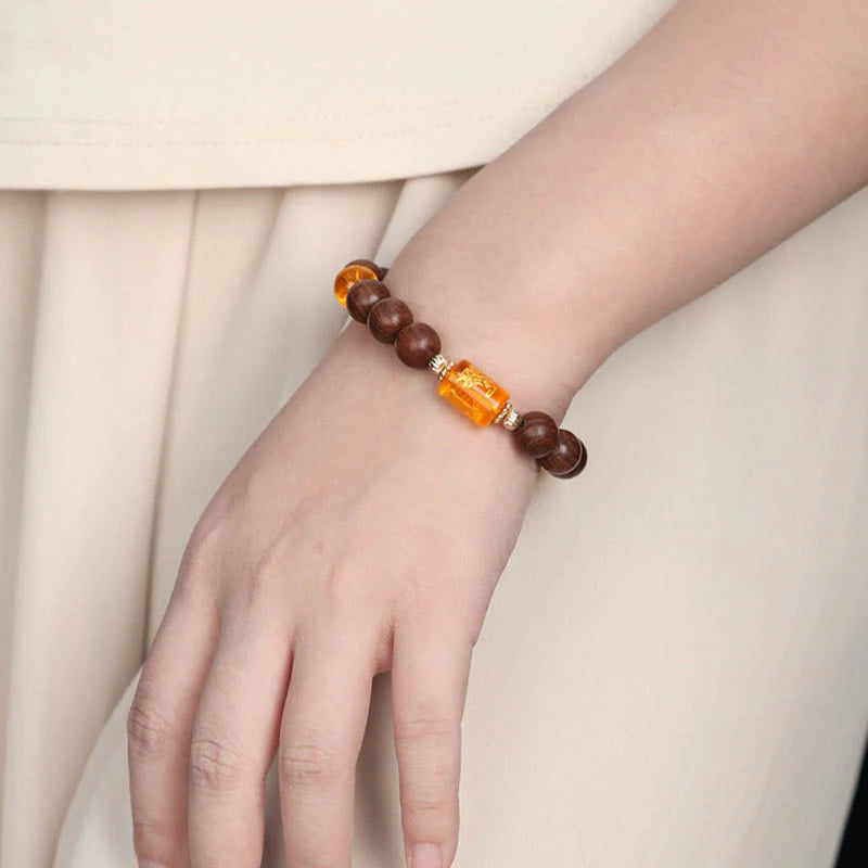 Buddha Stones Natural Phoebe Zhennan Wood Om Mani Padme Hum God Of Wealth Crystal Protection Bracelet (Extra 40% Off | USE CODE: FS40)