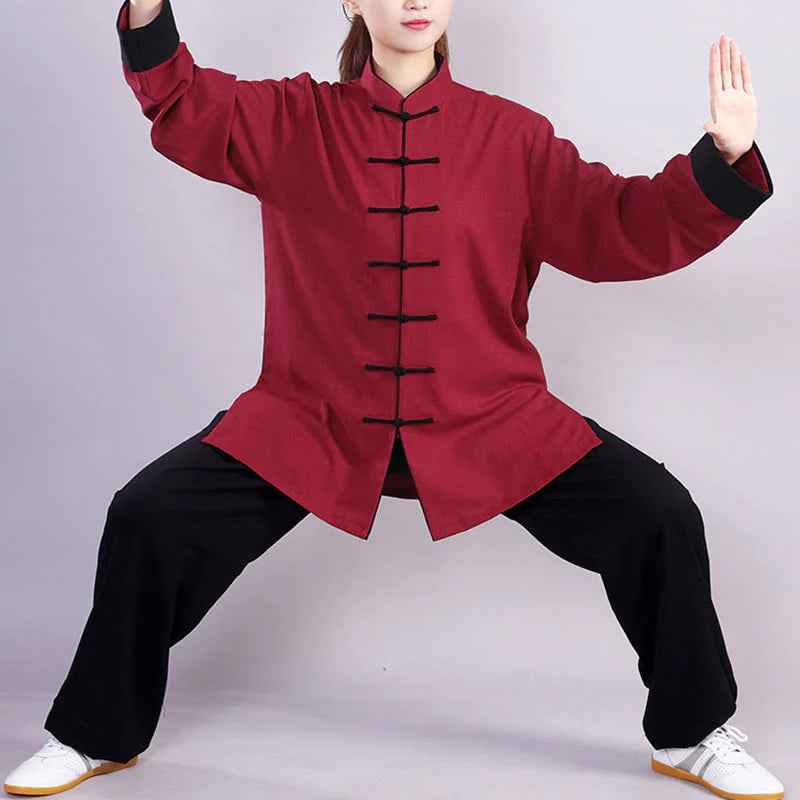 Buddha Stones 2Pcs Fall Winter Frog-Button Tai Chi Meditation Qigong Zen Practice Unisex Cotton Linen Clothing Set (Extra 30% Off | USE CODE: FS30)