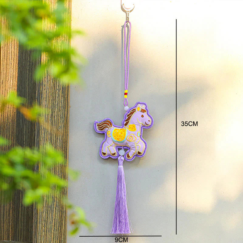 Buddha Stones Year Of The Horse Embroidery Copper Coins Bell Charm Tassel Wealth Success Hanging Decoration