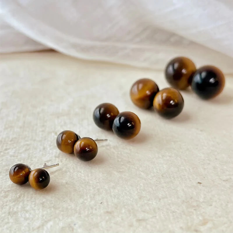Buddha Stones Simple Tiger Eye Retro Round Protection Stud Earrings