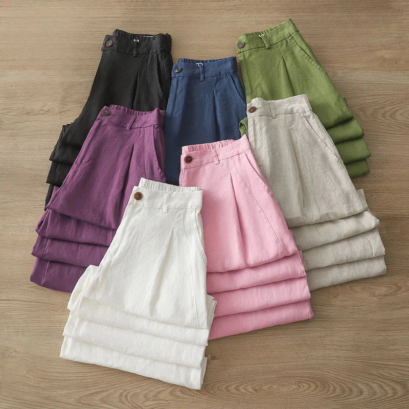 Buddha Stones Women's Fall Commute Solid Color Zipper Design Cotton Wide Leg Pants With Pockets