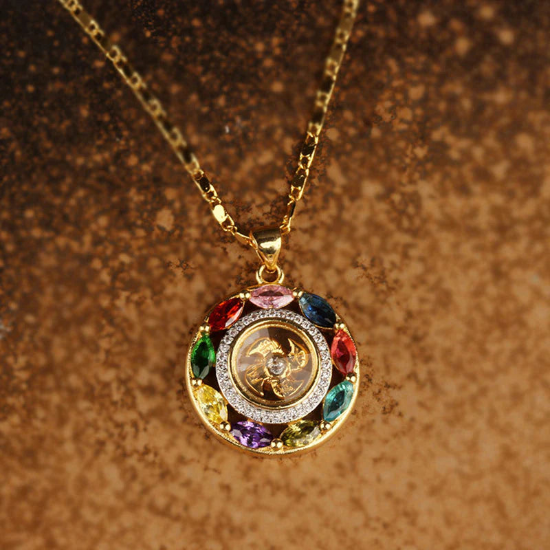 Buddha Stones Colorful Zircon Copper Wealth Luck Rotation Bracelet Necklace Pendant