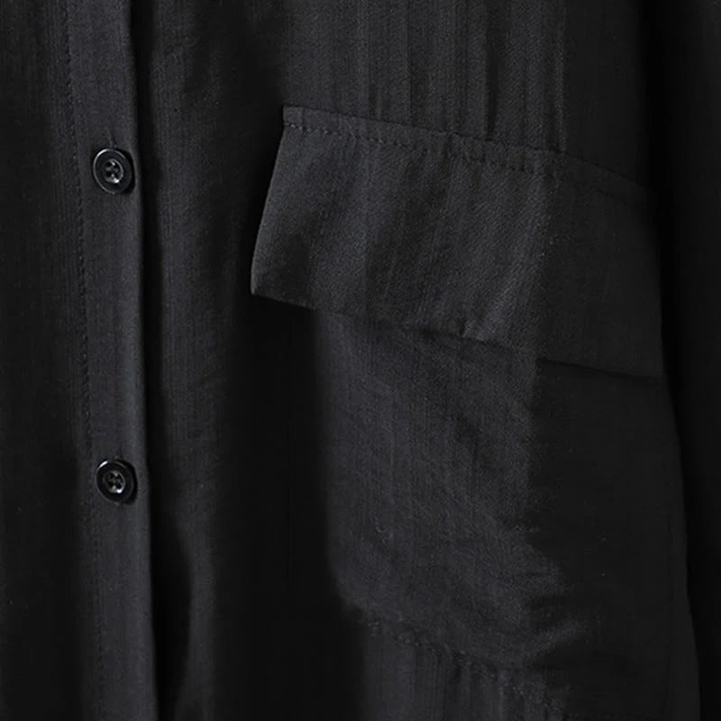 Buddha Stones Plain Buttons Women's Cotton Coat With Pockets
