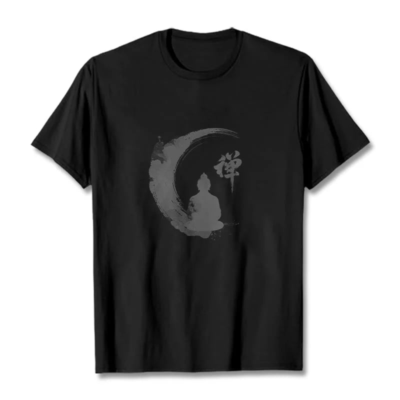 Buddha Stones Meditating Buddha Pattern Cotton Tee T-shirt