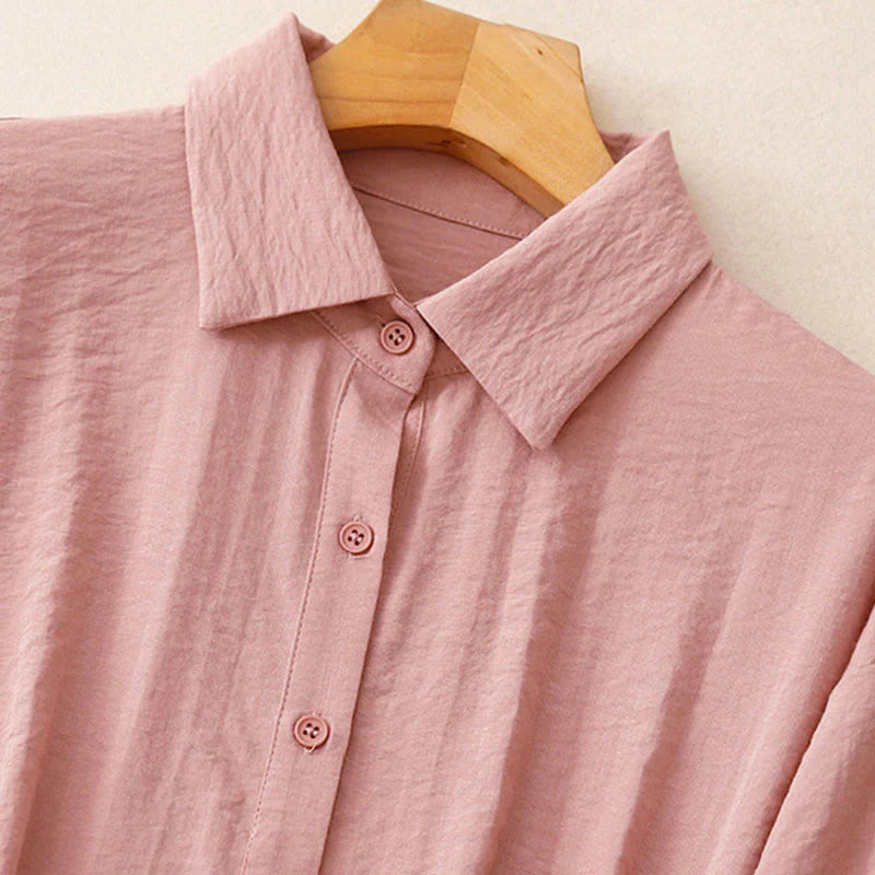 Buddha Stones Spring Fall Stand Collar Plain Long Sleeve Women's Cotton Polyester Shirt