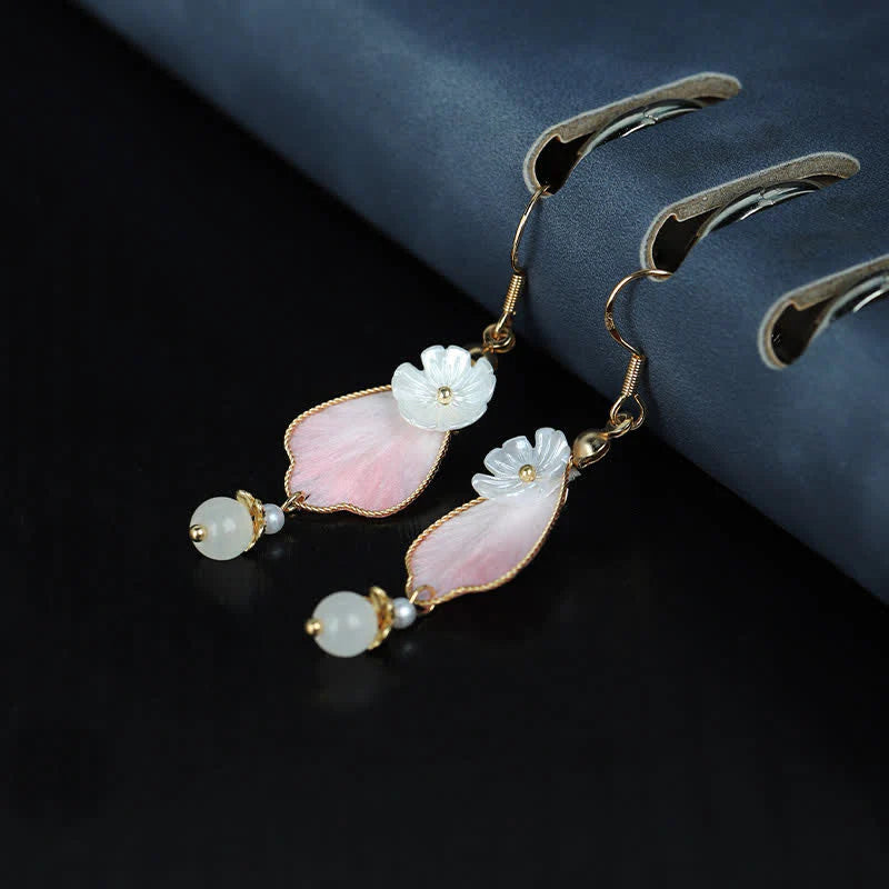 Buddha Stones Handcrafted Silk Art Petal Good Fortune Blessing Dangle Hook Earrings