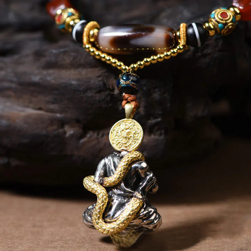 Buddha Stones Handmade Buddha Snake Skull Head Dzi Bead Serenity Rope Necklace Pendant (Extra 35% Off | USE CODE: FS35)